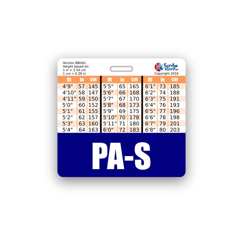 PA-S Badge Buddy Horizontal w/Height & Weight Conversion Charts (Standard,