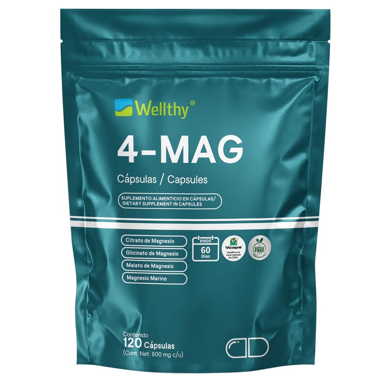 Wellthy 4-MAG Magnesio Complex 120 Cápsulas. Equivalente a 360mg de