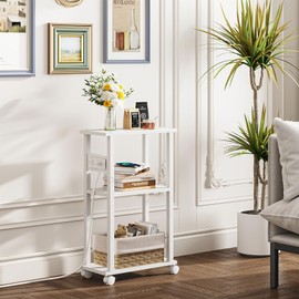 TUTOTAK Small Narrow Side Table with Charging Station, Set of 2 Skinny End Table for Small Spaces, Slim Nightstand with USB Ports and Outlet,Sofa Beside Table with Wheels, White TB01BW047