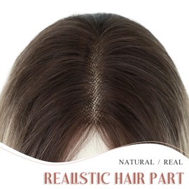 FAVE Hair Topper with Bangs Lace Hair Toppers for Women with Thinning Hair Fluffy Toppers Hair Pieces for Women(Ombre Highlight Brown to Blonde, 14 inch)