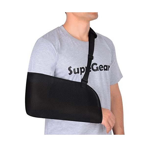 supregear Arm Sling, Adjustable Mesh Shoulder Immobilizer Arm Sling for Shower Breathable Medical Shoulder Elbow Support for Women Men, Fits Left/Right Arm, Black