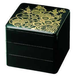 J-kitchens Excursion Lunch Box, Made in Japan, 3-Tier, 6.5 Inches, Black Gold Knob, 7.7 x 7.7 x 6.9 inches (19.6 x 19.6 x 17.5 cm)
