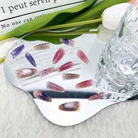 30Pcs Flower Press on Nails Long Stiletto Nails 3D Hibiscus Fake Nails with Gradient Designs Glue on Nails Summer False Nails Full Cover Cute Acrylic Nails Flower Stick on Nails for Women Nail Art