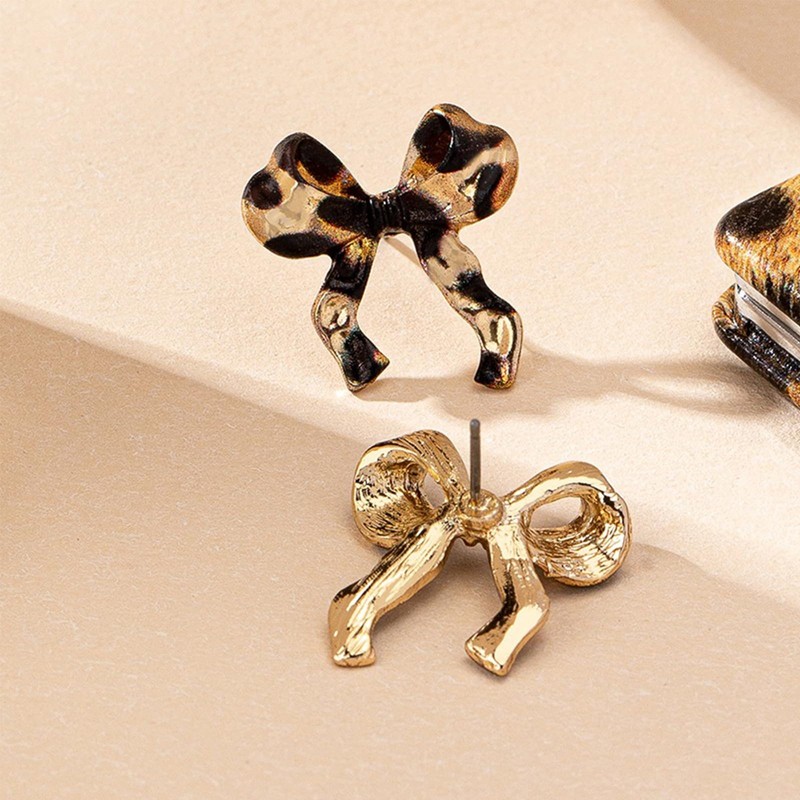 Boho Leopard Bow Earrings for Women Leopard Bowknot Statement Earrings