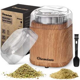 Hermolante Electric Herb Spice Grinder, 200 w Electric Grinder with Stainless Steel Blade and Cleaning Brush, Compact Size Grinders for Herbs and Spices - 5.11in (Wood Grain)