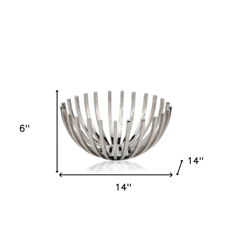 Homeroots 14" Silver Stainless Steel Decorative Bowl