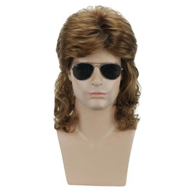 MAGQOO Mens Mullet Wig Brown Wavy Curly Mullet Wig Punk Retro 70s 80s Disco Rocker Fancy Party Halloween Cosplay Costume Wigs