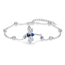 Silikepa Dragonfly Bracelet for Women Sterling Silver Adjustable Beads Bracelets Dragonflies Jewelry Embellished with Crystals Mother's Day Birthday Gifts for Teen Girl Dragonfly Lover