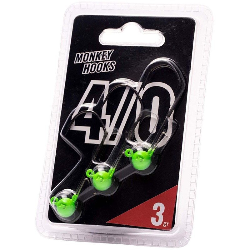 Monkey Lures Hook - 3 Jig Heads, Size/Weight/Colour: Size 4/0