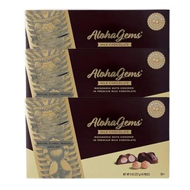 Aloha Gems Creamy Milk Chocolate Covered Premium Whole Macadamia Nuts - 3 Boxes each 8 oz, 42 pieces total
