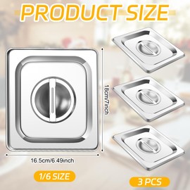 3PCS Stainless Steel 1/6 Gastronorm Pan Lid Stainless Steel Lid With Centre Handle,Silver, Compatible with all 1/6 sized Gastronorm Trays