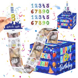 ZAOHUI Happy Birthday Money Box Cash Gift Pull, Surprise Money Gift Box with DIY Stickers for Any Age, Money Gift Ideas for Pull Out Cash with 50pcs Transparent Bags