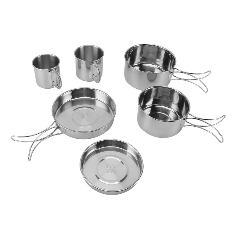 6PCS Portable Cookware Set Rapid Heating 304 Stainless Steel Efficient