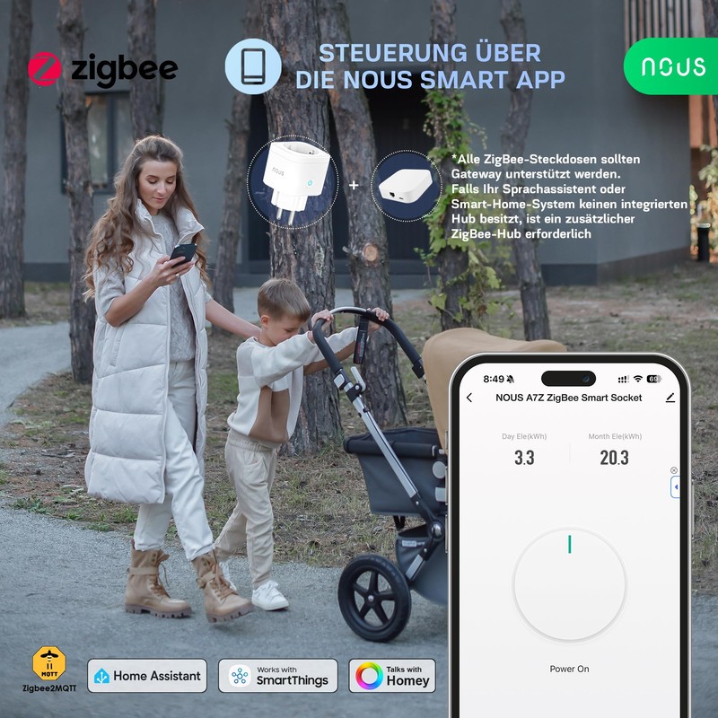 NOUS A7Z ZigBee Smart Socket with Energy Monitoring, 16A, App