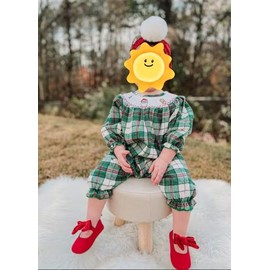 Omkzanbi Baby Girl Christmas Santa Smocked Bubble Romper Pants Embroidery Retro Gingham Bodysuit Cute Holiday Puff Jumpsuit (Green, 12-18 Months)