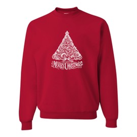 Go All Out XX-Large Red Mens Cute Swirly Merry Christmas Modern Tree Holiday Party Sweatshirt Crewneck