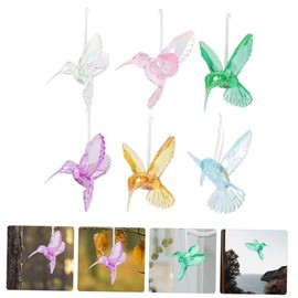SEWACC Pack of 6 Crystal Bird Pendants Crystal Pendants Christmas Decorations Clear Christmas Ornaments Hanging Hummingbirds Acrylic Decor Hummingbird Ornament Acrylic Hummingbird Ornament