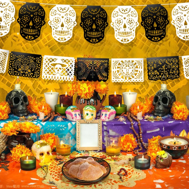 HOWAF 2 Pcs Plastic Papel Picado Day of The Dead