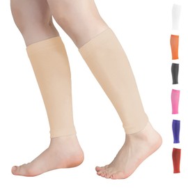 Novetec Calf Compression Sleeves for Men & Women (20-30mmhg) - Leg Compression Sleeve for Running, Cycling, Shin Splints Support, Relieve Legs Pain, Travel (One Pair)(Beige,Medium)