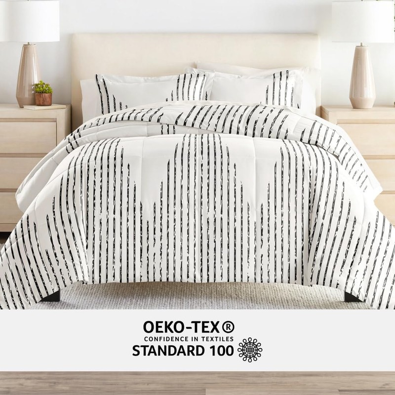 LINENS & HUTCH Bedding Bundle, Patterned Microfiber Comforter Set and