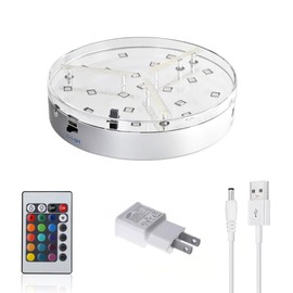 Dingde 6inch Under Vase Light - Multicolors RGB LED Base Vase Light Base with Remote Control 6"X1.4" Round Wedding Centerpiece Lights Rechargeable Battery Powered for Home Celebrations Party Lighting