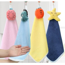 Yurika Hand Towel with Loop, For Nursery School, Boys And Girls, Hand Towel Set, Absorbent Towel, Kitchen Towel, For Household, Toilet, Washroom, Quick Drying Towel, Easy To Wipe Clean With Hook