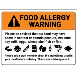Food Allergy Warning Symbols Sign Metal Tin Sign 8x12 Inches Caution Danger Safety Security Warning Notice Signs