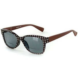 Aloha Eyewear Chex Unisex Retro Bifocal Reading Sunglasses with Houndstooth Patterned Frames (Brown +1.50)