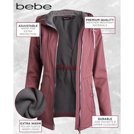 bebe Women's Long Softshell Jacket - Lightweight Quilted Hooded Zip Up Jacket - Insulated Windbreaker Jacket for Women (S-XL), Size Medium, Dark Dusty Rose