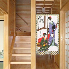 Noren Workshop Noren Ukiyo-e Japanese Style Tapestry Half Noren Tradition Width 33.5 x Length 59.1 inches (85 cm) x Length 59.1 inches (150 cm) Japanese Music Mohair Fabric 3044