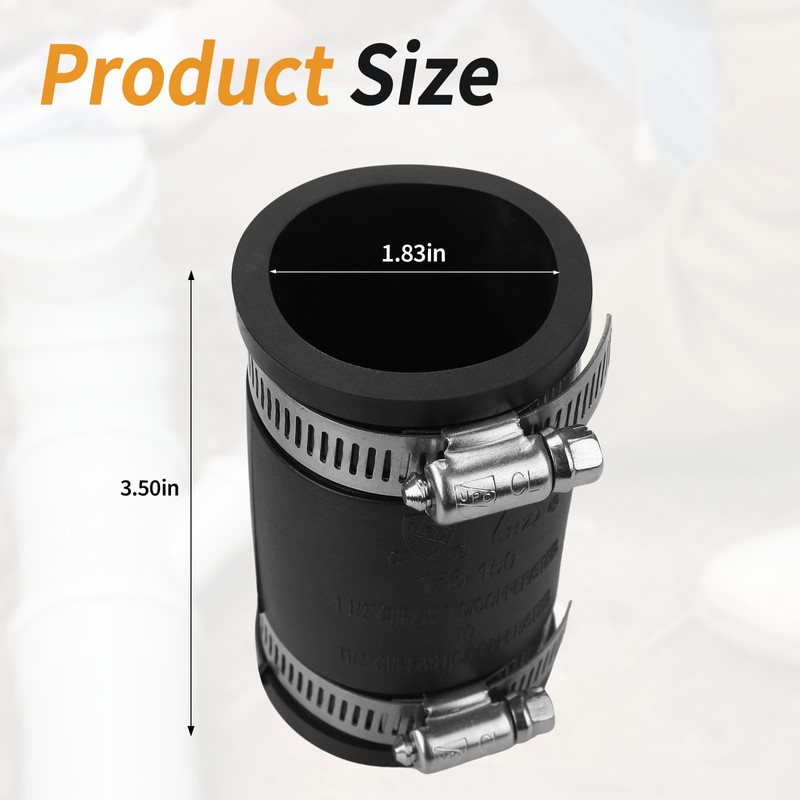 Flexible PVC Pipe Coupling with Rubber Hose Clamps for Flex