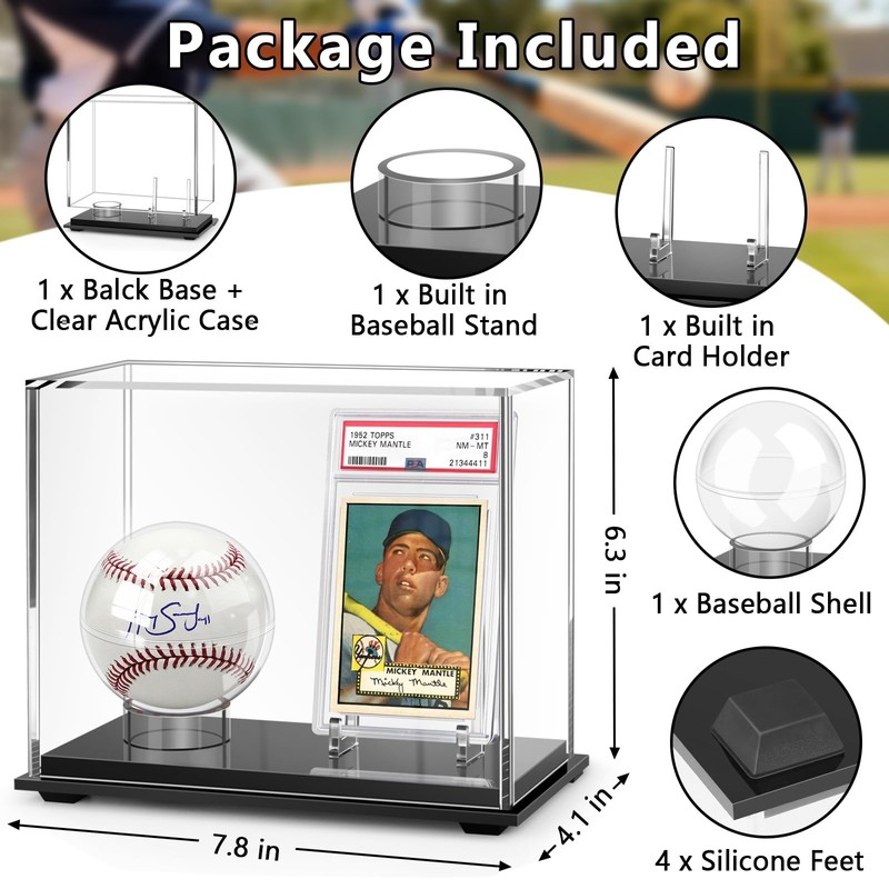 Acrylic Display Case Box for Baseball and Cards, Dual Baseball