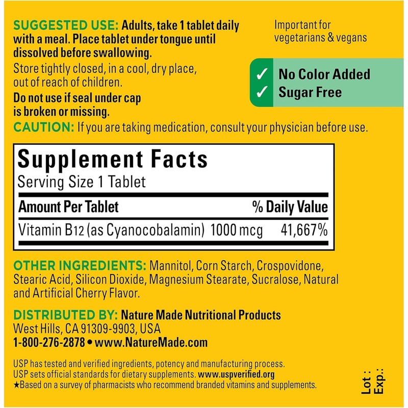 Nature Made Vitamin B-12 1000 MCG Sublingual, 50 Count (Pack