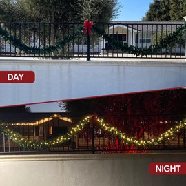 ENVEN 9FT Pre-lit Christmas Garland with 50 LED Lights, Holiday Artificial Decor Mantle Walls Stairs Fireplaces Indoor Outdoor Lighted Garland with 8 Mode Timer Waterproof Battery Operated 2 Pack