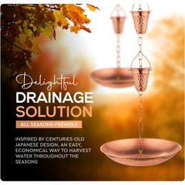 Marrgon Copper Anchoring Basin – Hammered Metal Bowl for Rain Chain Downspout Gutters – Beautiful Decorative Fountain Dish Display for Outdoor Garden, Lawn & Patio Water Feature – 11” Wide x 2” High