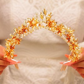 Latious Flower Bridal Crowns and Tiaras Gold Crystal Queen Crown Wedding Headband for Women