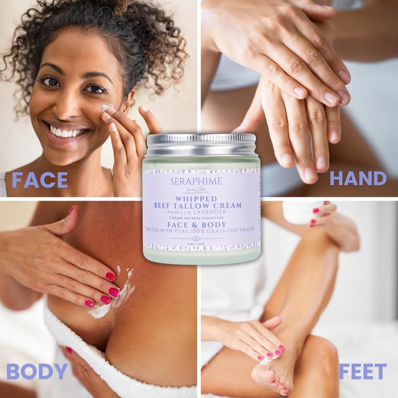 Seraphime Whipped Beef Tallow for Skin Care, Organic Pure Grass