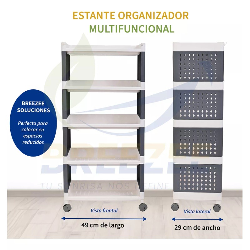Estante Organizador Multiusos 4 Repisas Carrito Ruedas 360º
