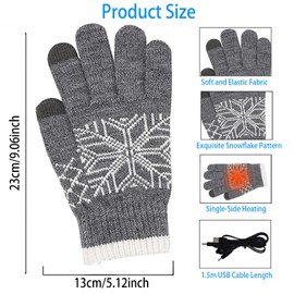USB Heated Gloves for Men and Women, Double-Sided Heating Winter Warm Gloves, Full & Half Heated Fingerless Hands Warmer Laptop Gloves Knitted Mittens Washable Thermal Winter Gloves Gift (Light Grey)