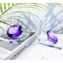 Crystal Bookends Decorative Glass Book Holders Heavy Duty Book Ends with Diamond for Shelf Decor Unique Book Stopper Purple