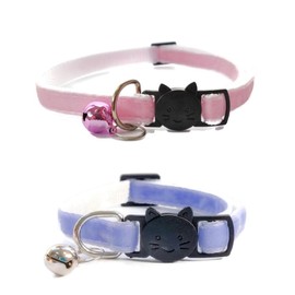 Velvet Cat Collars with Bell. Safe Quick Release Breakaway Buckle | Zacal Cat Collars (Baby Pink & Lilac, Pack of 2)