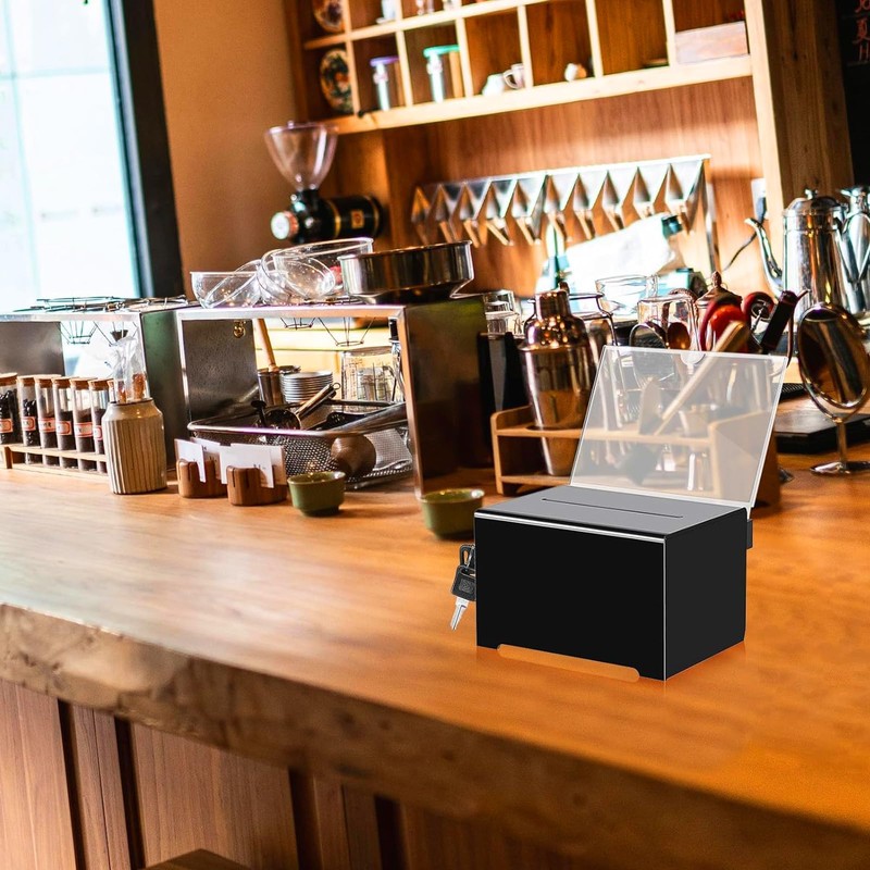 Empfohlene Box, Spendenbox Abschließbar, Acrylspendenbox, Abschließbare Spendenbox, mit Schwarzem Schlüssel,