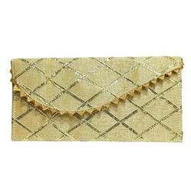 Handmade Lattice Design Fabric Pouch – Reusable Decorative Holder with Cross for Weddings, Festive Gifting & Celebrations (Beige)
