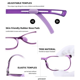 FEISEDY Kids Blue Light Blocking Glasses Children TR90 Glasses Boys Girls Adjustable Legs for Age 5-13 B2696