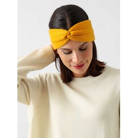 Zwillingsherz Headband made of 100% Cashmere - High-quality coarse knit headband in plain design for women and girls - wool - ear protection - hair band - warm and soft for spring, autumn and winter. - mustard yellow
