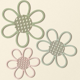 FLCSIed 3 Pieces Boho Daisy Wall Decor Natural Rattan Flower Wall Hanging Art Wooden Boho Nursery Flowers Wall Decor for Home Bedroom (Green)