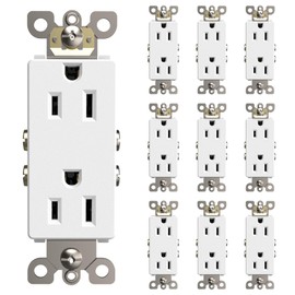 ThunderWay Matte White Decorator Receptacle, 15 Amp Standard Electrical Wall Outlet, Non-Tamper Resistant, 15Amp/125V, Self-Grounding, UL Listed, 10 Pack