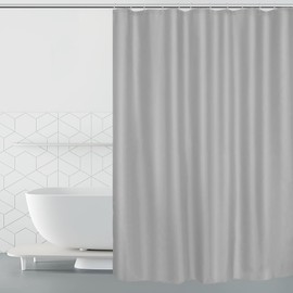 BOZKAA Waterproof Shower Curtain, 180 x 200 cm, Washable, Quick-Drying Fabric, Polyester Shower Curtains with 12 Shower Curtain Rings, White (Light Grey)