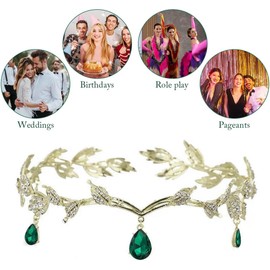 MisFun Elf Crown, Princess Crystal Crown, Crystal Beads Forehead Headpiece, Vintage Rhinestone Tiara, Tiara for Wedding, Bridal Themed Party, Carnival, Cosplay, Festival, Costume Accessories, Alloy