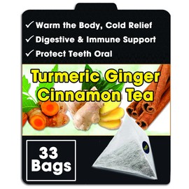 Turmeric Ginger Cinnamon Tea Bags Pyramid with String - Natural Ingredients, No Additives, No Sugar